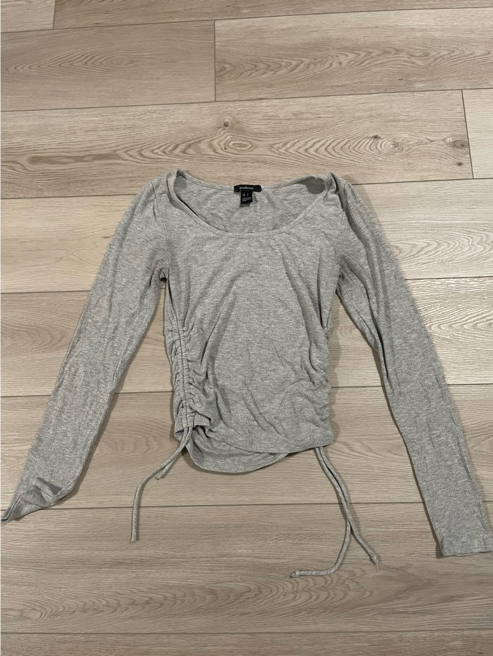 Ambiance Gray Ribbed Long Sleeve Tie-Hem Top